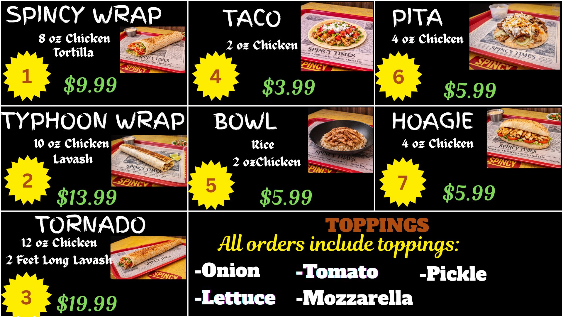 Spincy Menu Page 1